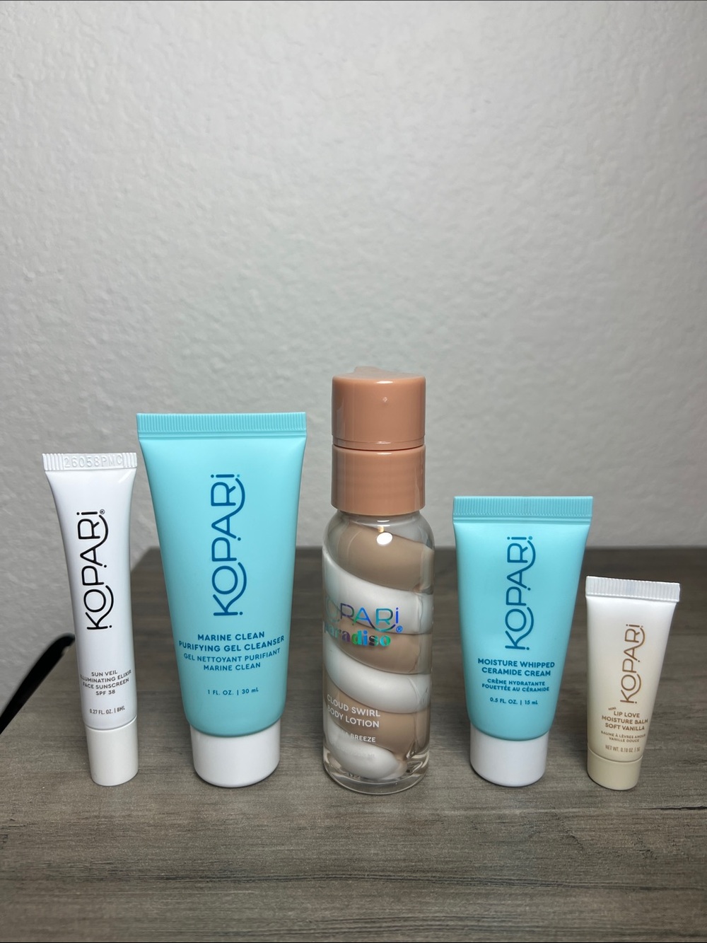 Kopari Cloud Swirl Body Lotion, Marine Cleanser & Ceramide Cream, Sun Veil, Balm